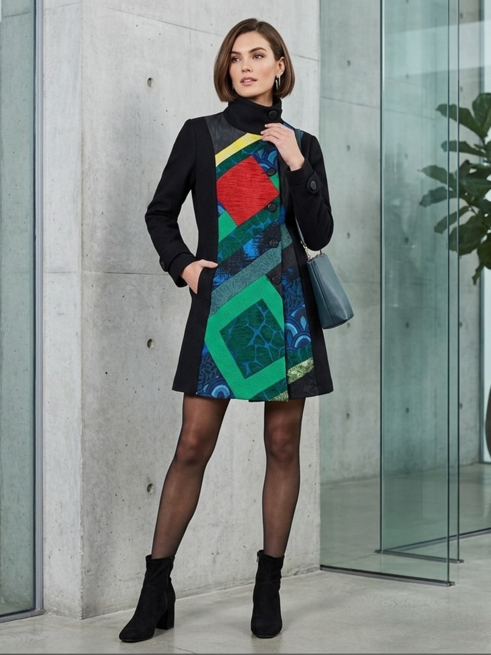 Desigual Black Jacket with Colorful Embroidery